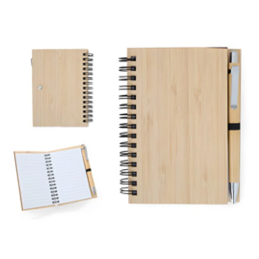 Caderno de Bambu com Caneta personalizado 05134-IA em fundo branco